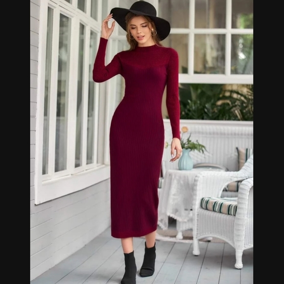 NWT Mock Neck Rig Knit Sweater Dress - Picture 3 of 8